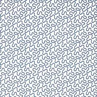 Schumacher Meander Embroidery Fabric in Blue on Ivory For Sale