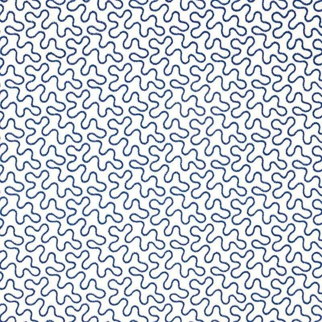 Schumacher Meander Embroidery Fabric in Blue on Ivory For Sale