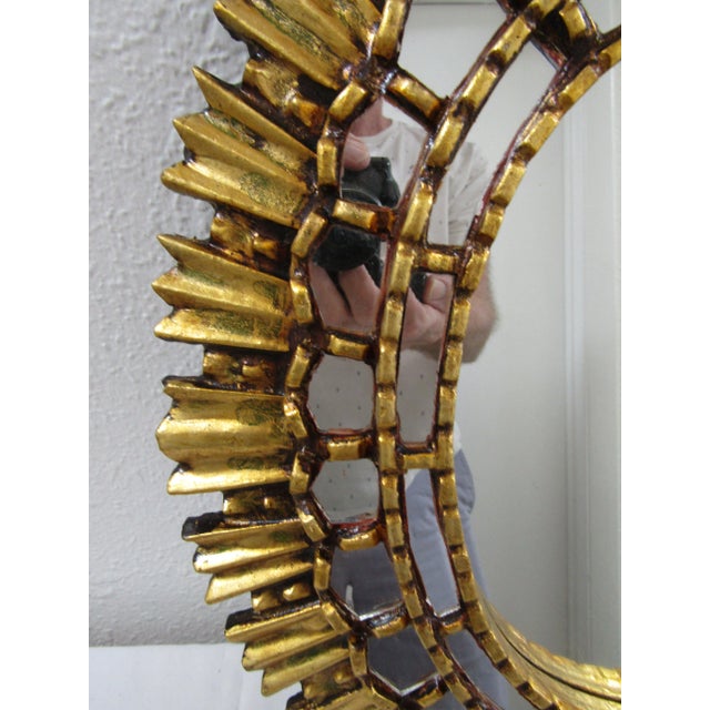 1990s Peruvian Artisan Hand Crafted Gold Oval Wood Wall Mirror For Sale - Image 9 of 9
