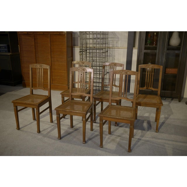 Wood Art Deco Oak & Cane Dining Chairs, 1930s, Set of 6 For Sale - Image 7 of 15
