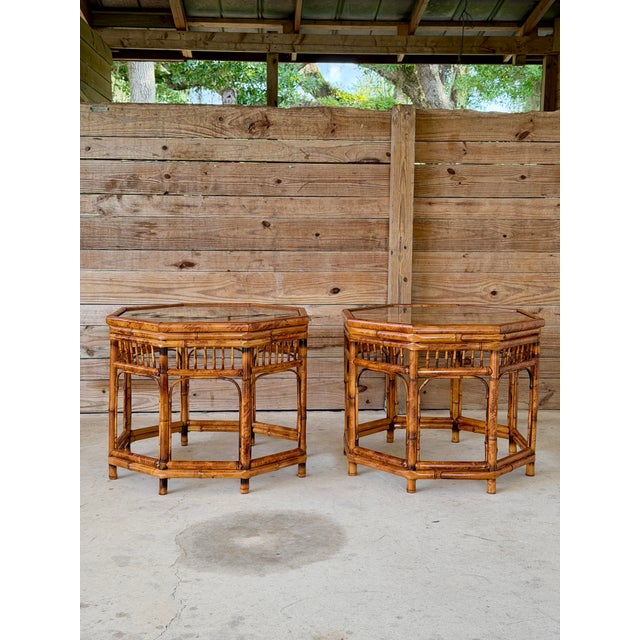 Brown Pair of Restored Brighton Pavilion Style Bamboo End Tables by Mersman For Sale - Image 8 of 12