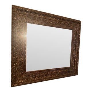 Ornate Embossed Gilt Frame Wall Mirror With Bevelled Glass, 35 X 30 For Sale