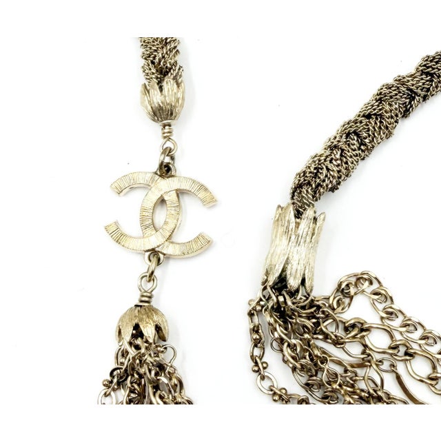 Chanel Chanel Light Gold CC Braid Multi Chain CC Dangle Long Necklace For Sale - Image 4 of 6