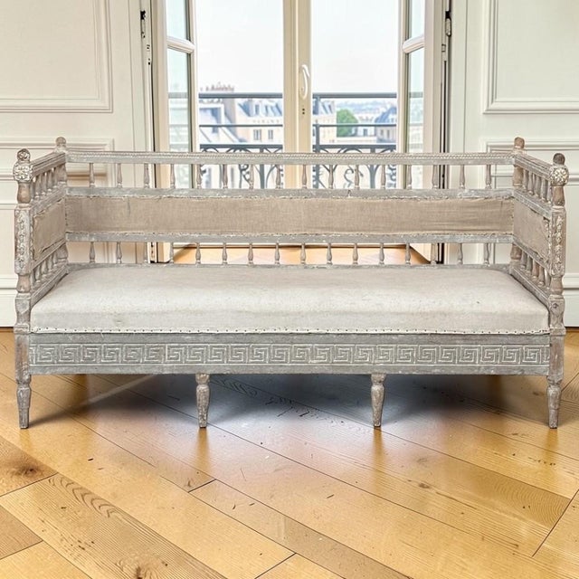 Neoclassical 18th Century Swedish Gustavian Neoclassical Scraped Painted Bench For Sale - Image 3 of 18