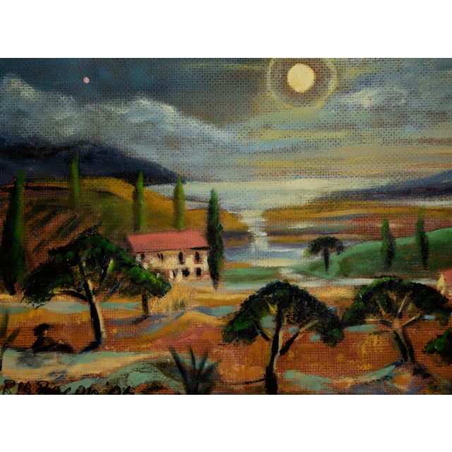 2000 - 2009 "Tuscan Moon" Nocturnal Landscape in Acrylic on Masonite by Richard M. Bacon For Sale - Image 5 of 8