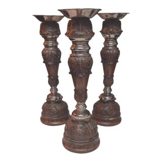 Late 20th Century Ornate Maitland-Smith Hand-Carved Candle Holders ~ Set of 3 For Sale
