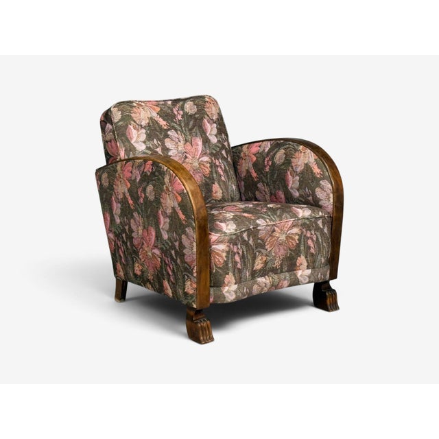 Wood Swedish Modern, Art Deco Lounge Chairs, Stained Birch, Fabric, Sweden, 1940s For Sale - Image 7 of 13