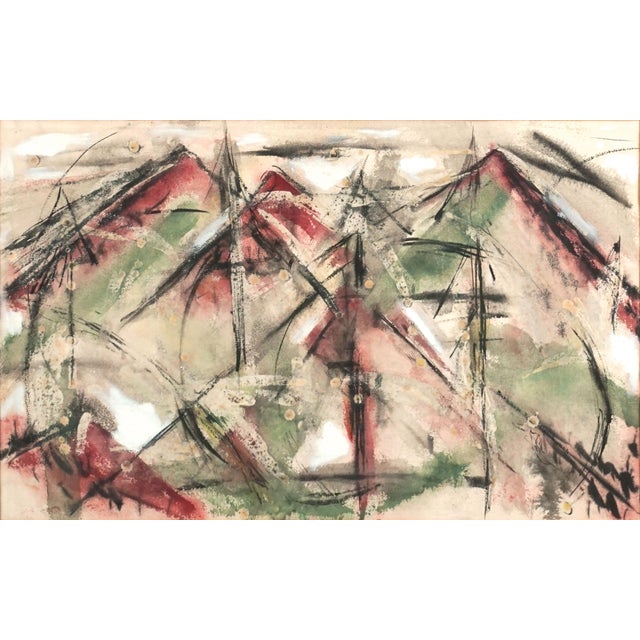 1960s Mid Century Abstracted Sierra Mountains Mixed Media Landscape on Paper by Barbara Farnham Dornbusch For Sale - Image 5 of 6