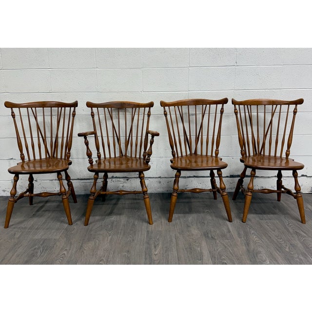 Traditional Vintage Ethan Allen Heirloom Maple Nutmeg Fiddleback Duxbury Dining Chairs For Sale - Image 3 of 12