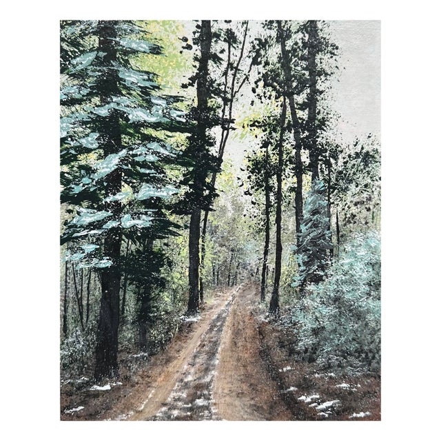 Wintery Day Winter Theme Acrylic Painting 8 X 10" Nature Wall Art Unframed For Sale