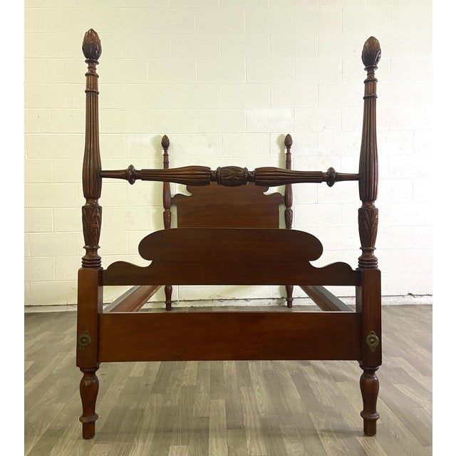 Vintage Twin Size Four Poster Bed With Pinecone Pineapple Finials