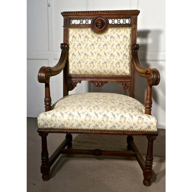 Brown Set of Large French Gothic Library Throne Chairs For Sale - Image 8 of 10