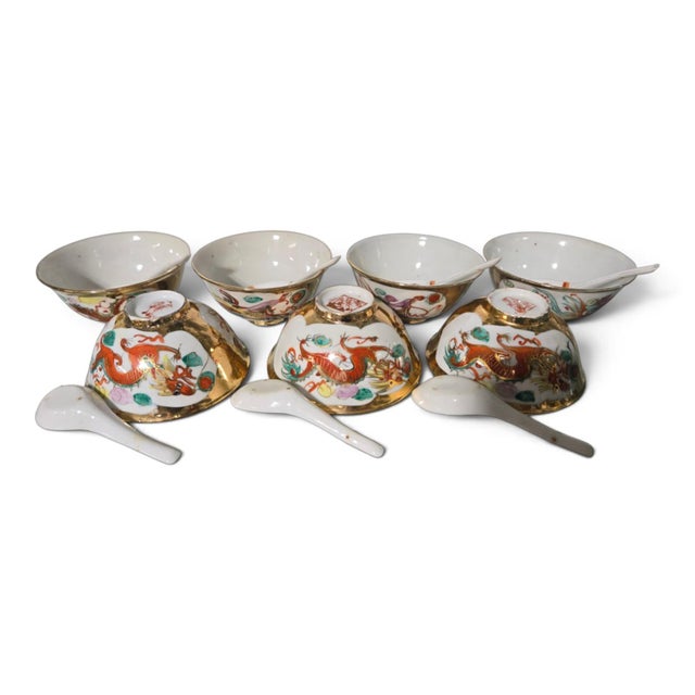 Asian Antique Jingdezhen Gold Gilt Dragon Phoenix Porcelain Set (14-Piece) – Mid-20th Century China For Sale - Image 3 of 13