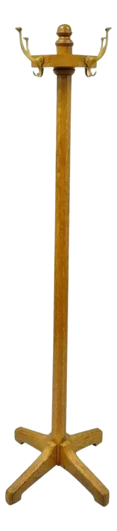 Antique Bl Marble Chair Co. Oak Wood Revolving Arts & Crafts Coat Tree Stand