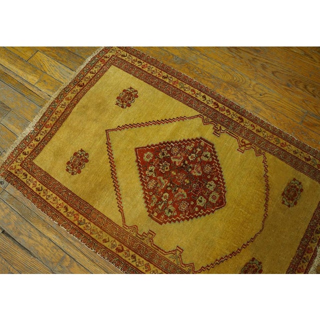 Persian 1880s Yellow Saffron Medallion Antique Persian Senneh Rug 2' X 2'10" Handmade Wool Carpet For Sale - Image 3 of 8
