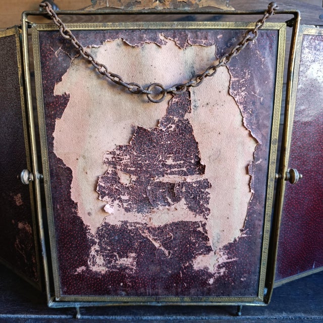 Antique French Gilt Metal Triptych Mirror with Floral Crest, 1890s For Sale - Image 10 of 12