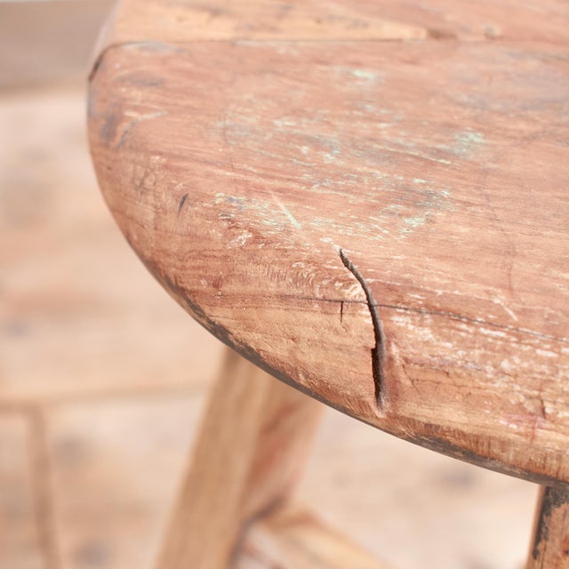 Antique Rustic Round Top Stool For Sale - Image 6 of 7