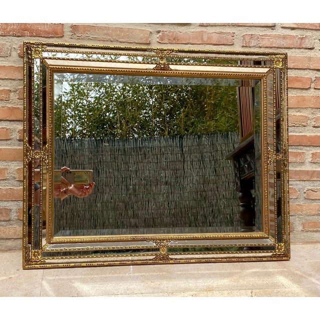 French Directoire Gilded Carved Wood Wall Mirror, 1940s For Sale - Image 10 of 18