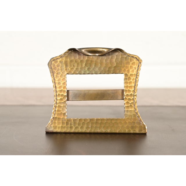 Roycroft Arts & Crafts Brass Finished Hammered Copper Desk Calendar Frame or Picture Frame For Sale - Image 9 of 9