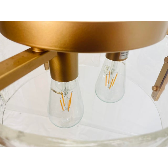 Semi Flush Mount Ceiling Light With Textured Curved Glass Shades For Sale - Image 9 of 15