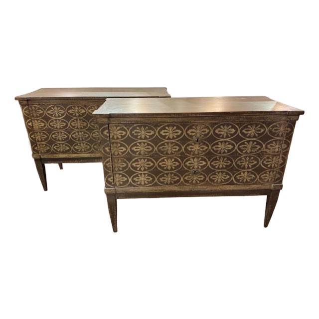 Pairof German Hand Painted Black and White Bedside Tables For Sale