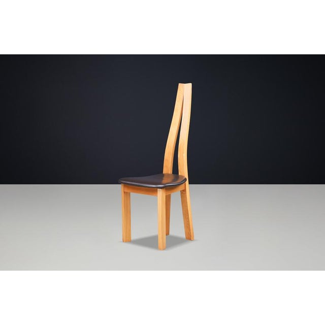 Black Sculptural Elm and Black Leather Dining Chairs, France, 1970s, Set of 6 For Sale - Image 8 of 17