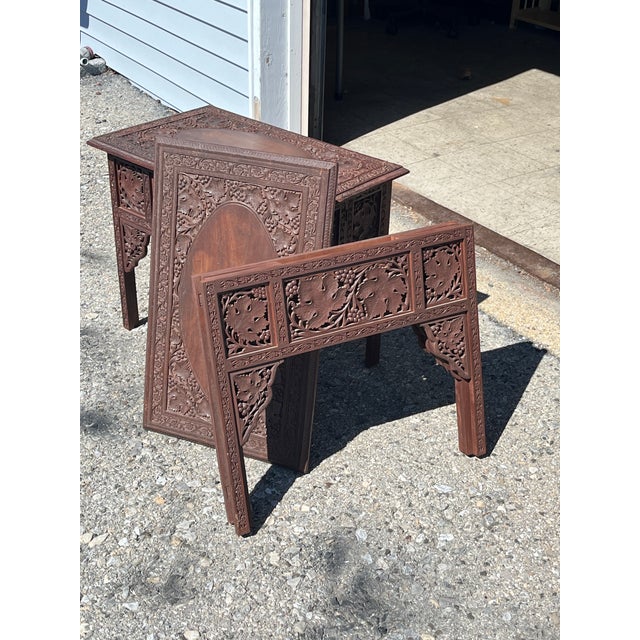 Mid 19th Century Mid 19th Century Anglo Indian Carved Folding Campaign Tables For Sale - Image 5 of 6