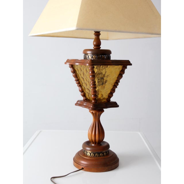 Vintage Mediterranean Revival Amber Glass Table Lamp For Sale - Image 6 of 14