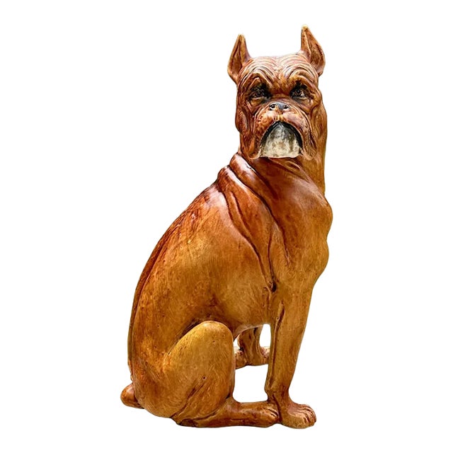 Italian Terracotta Boxer Dog Statue c.1960s For Sale