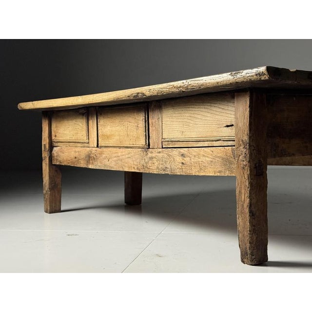 Spanish farmhouse coffee table. Originating from the 18th century. Beautiful blond color. with three drawers. Dimensions:...