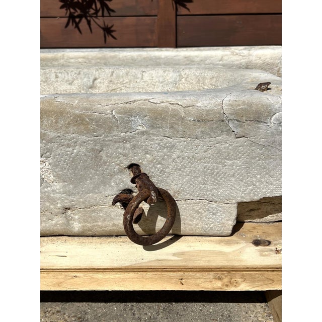 19th Century French Limestone Trough Basin With Iron Horse Tie Rings, Burgundy For Sale - Image 11 of 12
