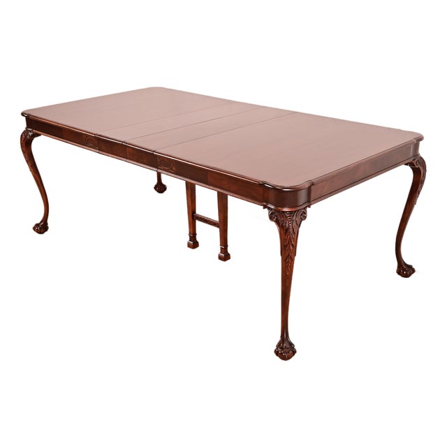 Romweber Style Chippendale Carved Mahogany Extension Dining Table, Newly Refinished For Sale