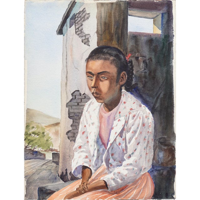 "Portrait of a Young Mexican Girl" Impressionist Watercolor on Paper by Joseph Yeager 1950s For Sale In Monterey, CA - Image 6 of 6