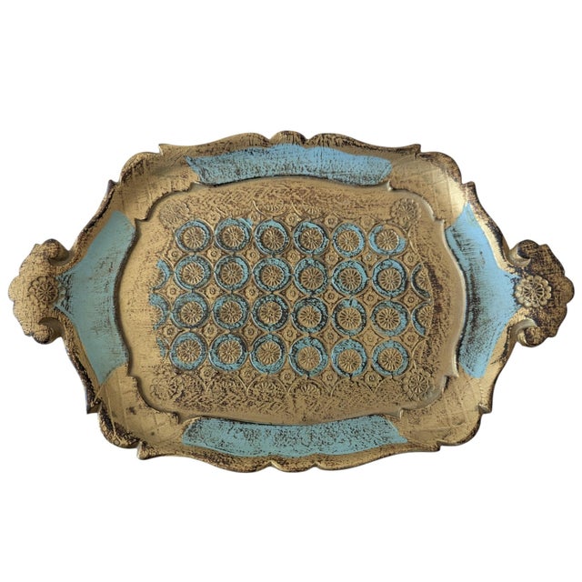 Florentia Vintage Italian Florentine Turquoise Tray For Sale - Image 4 of 5