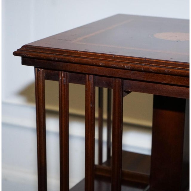 Mid-Centry Sheraton Revival Inlaid Revolving Bookcase End Table on Castors For Sale - Image 6 of 17