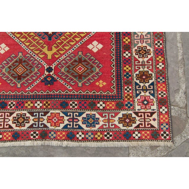 1910 Antique Caucasian Kuba Medallion Geometric Wool Hand-Knotted Rugs - 4'6" X 7' For Sale In Los Angeles - Image 6 of 10