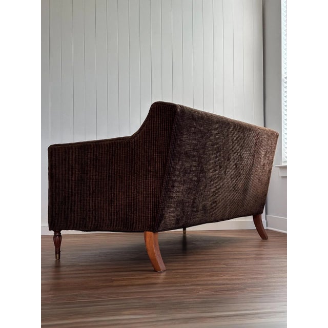 Vintage Lillian August Chocolate Velvet Corduroy Loveseat Sofa For Sale - Image 16 of 17