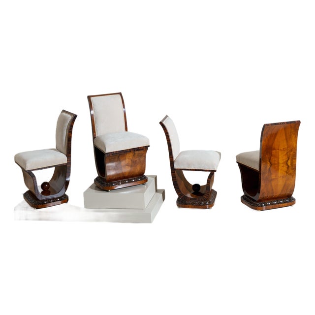 Sculptural Art Deco Side Chairs, Italy, 1930s/40s For Sale
