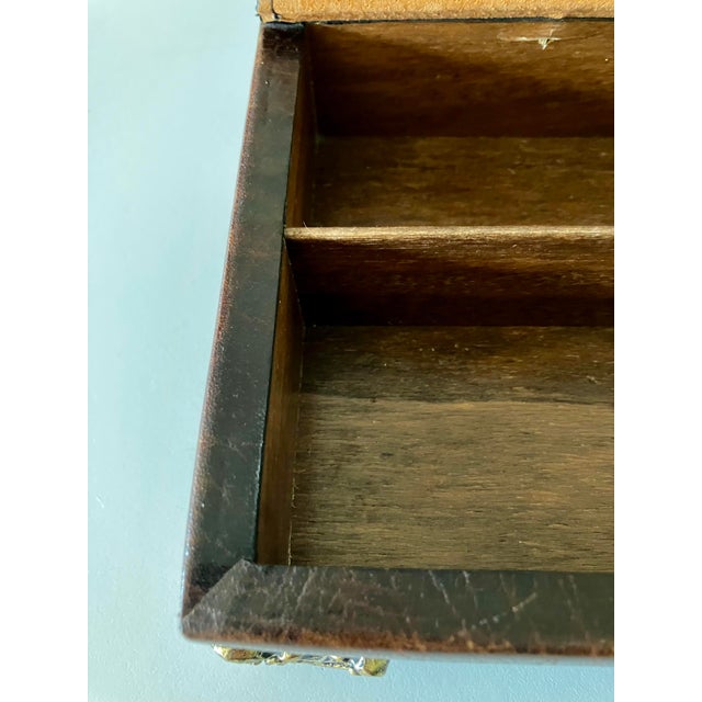 Vintage Italian Florentine Tooled Leather Valet Jewelry Box With Ornate Brass Feet For Sale - Image 16 of 18