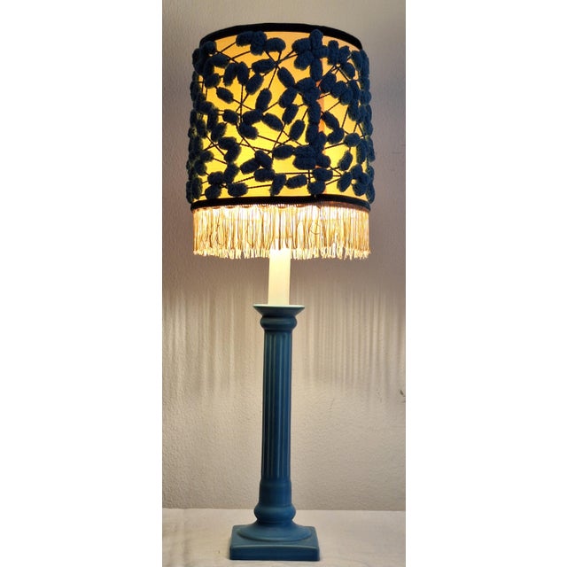 1980s Vintage Table Lamp with Blue Ceramic Base and Fabric Shade by Lamplove, 1980s For Sale - Image 5 of 8