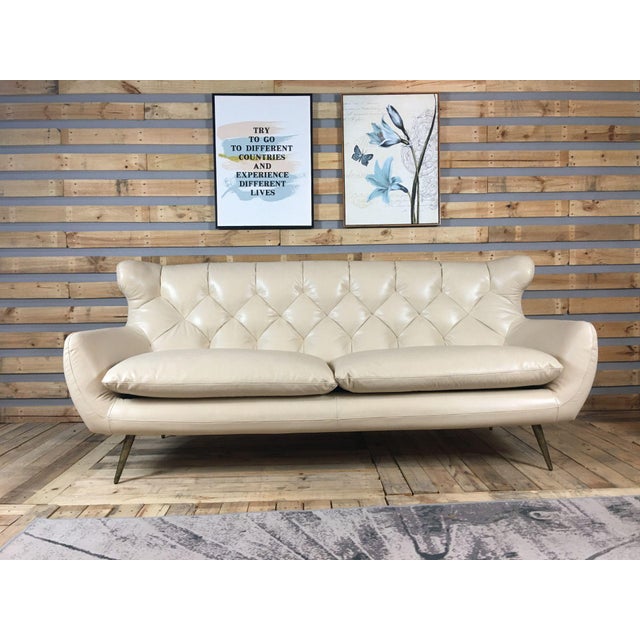 Jhs Wellington Antique Ivory Leather Sofa Chairish