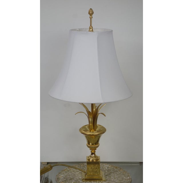 Mid-Century Modern Hollywood Regency Brass Table Lamp with Fabric Shade from Unbekannt, 1970s For Sale - Image 3 of 11