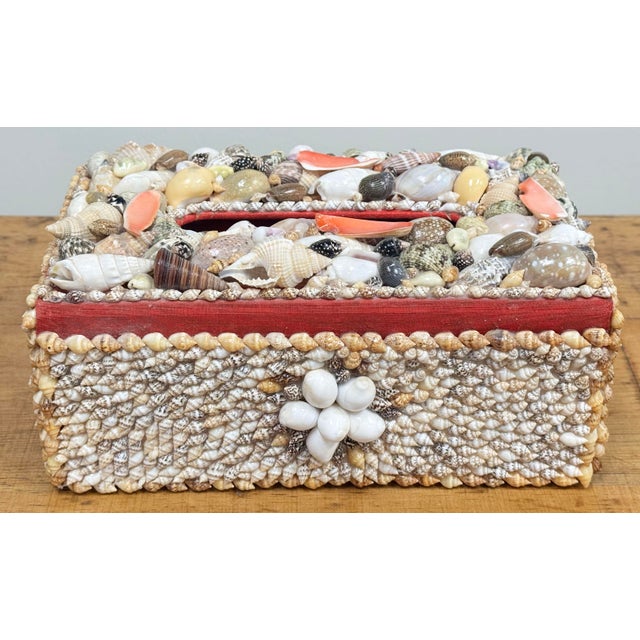 Vintage Shell Encrusted Tissue Box Holder For Sale - Image 10 of 14