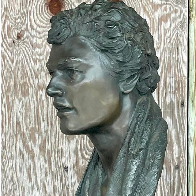 Vintage Regency Glenda Goodacre Attributed Bronze Bust of Man For Sale - Image 9 of 12
