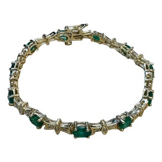 5 Carat Emerald Tennis Bracelet 14 Karat Yellow Gold, 6.5 Inch For Sale