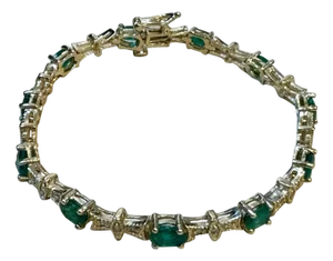 5 Carat Emerald Tennis Bracelet 14 Karat Yellow Gold, 6.5 Inch