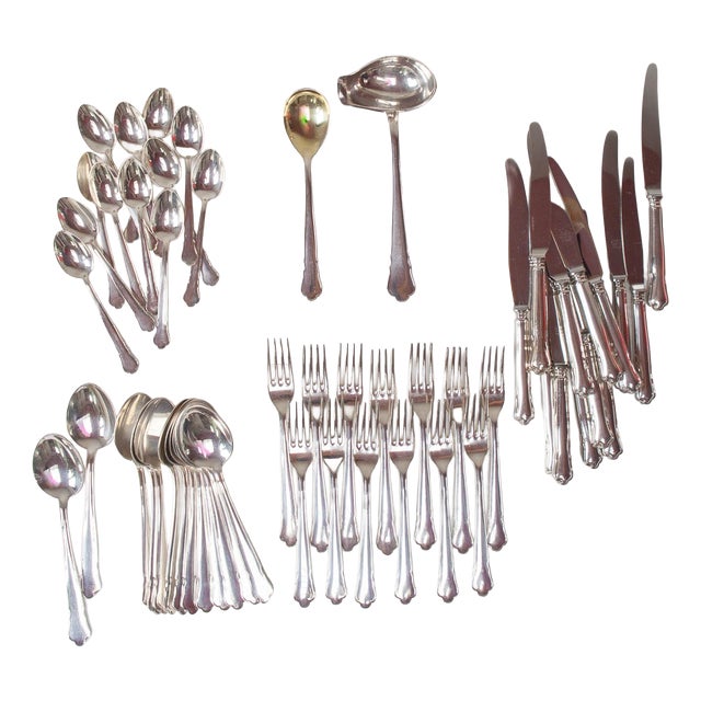 Swedish Dessert Cutlery Set in Silver Plated Metal, 1960s, Set of 62 For Sale