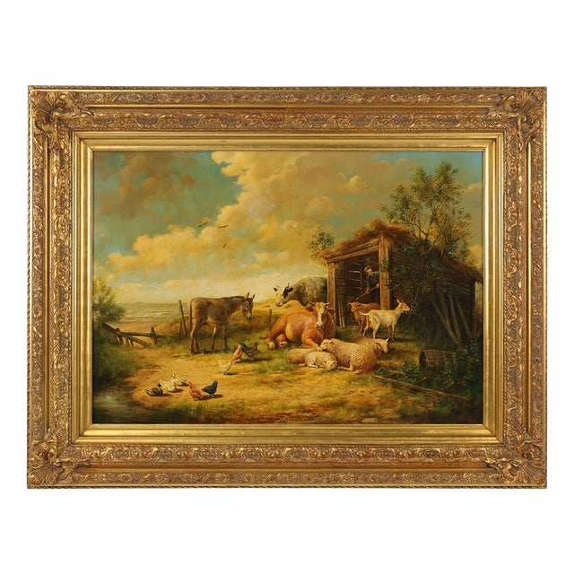 Belgian Artist, Farm Scene, 20th Century, Large Oil on Canvas, Framed For Sale