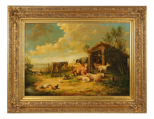 Belgian Artist, Farm Scene, 20th Century, Large Oil on Canvas, Framed