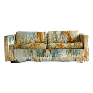 Velvet Tie-Dye Sofa, Attributed to Milo Baughman & Jack Larsen, 1960's For Sale